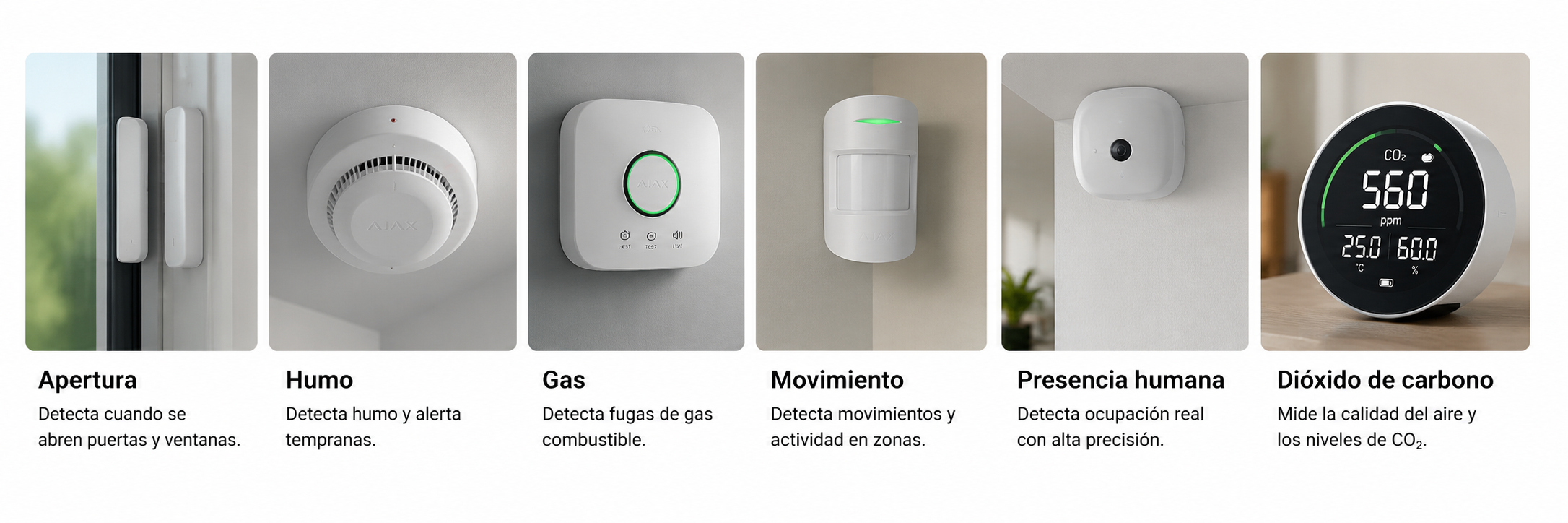 Sensores inteligentes TMT: apertura, humo, gas, movimiento, presencia humana y di&oacute;xido de carbono